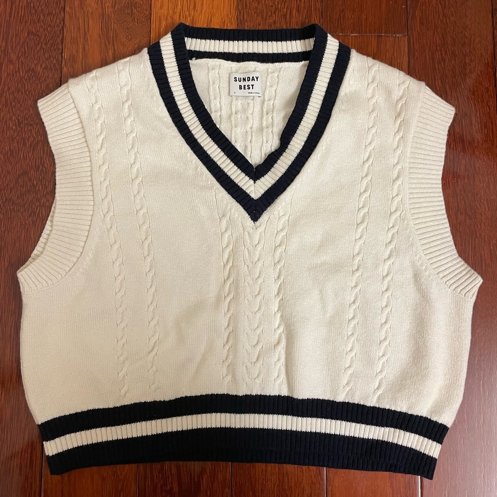 Sunday Best Ivory Knit Vest with Black Accents